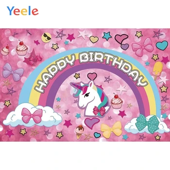 

Pink Unicorn Rainbow Cake Cloud Baby Shower Girl Birthday Party Princess Backdrop Vinyl Photography Background For Photo Studio