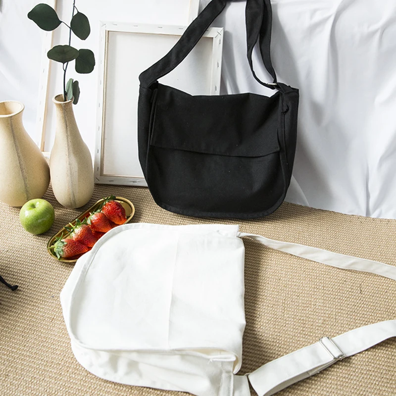 

Small Fresh Solid Color Flip Shoulder Bag Simple Wild Adjustable Shoulder Sstrap Canvas Crossbody Bag Large Capacity Outdoor Bag