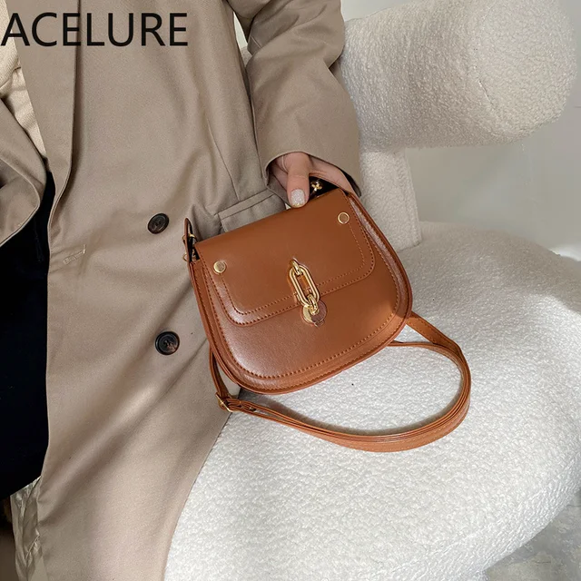 ACELURE Solid Color PU Leather  Purse Flap Cover Hasp Women Small Shoulder Bags Brown Black Lady Crossbody Messenger Female Bags 2