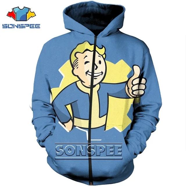 SONSPEE, Забавный 3D принт, Fallout 4, хип-хоп, для мужчин, женщин, для детей, игровой свитер Harajuku, худи на молнии для мальчиков, толстовка в стиле рок, куртка в стиле панк, Z01
