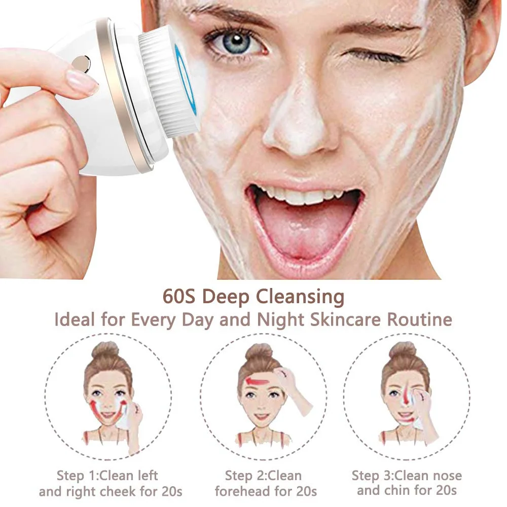 Tanie Elektryczny masażer ze szczotką oczyszczającą do twarzy akumulatorowe wodoodporne przybory do czyszczenia twarzy do pielęgnacji skóry szczotka do twarzy