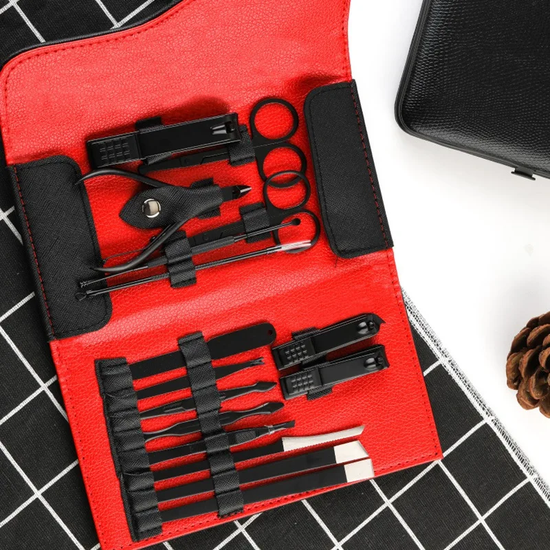 15Pcs Stainless Steel Pedicure Professional Nail Clipper Set Cuticle Eagle Hook Tweezer Manicure Beauty Tools Kit PU Bag