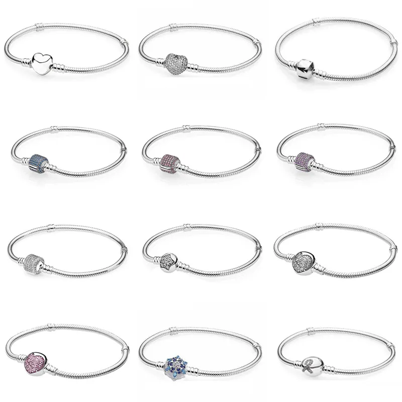 

Pave Love Heart & Barrel Moments Clasp Bracelet Fit Europe Snake Chain Bracelet Bangle 925 Sterling Silver Bead Charms Jewelry