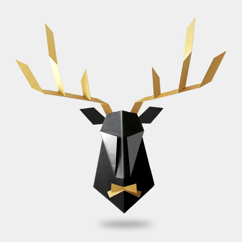Large Size 70CM Wide New Geometry 3D Deer Head with Tie Wall Decoration Head Metal Wall Ornament Xmas Gift Creative Gift