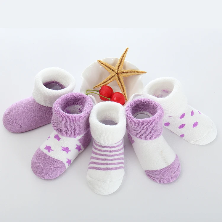purple 5 пар/лот, носки для малышей носки для новорожденных девочек хлопковые Теплые Зимние гольфы для маленьких мальчиков от 0 до 24 месяцев - Цвет: purple