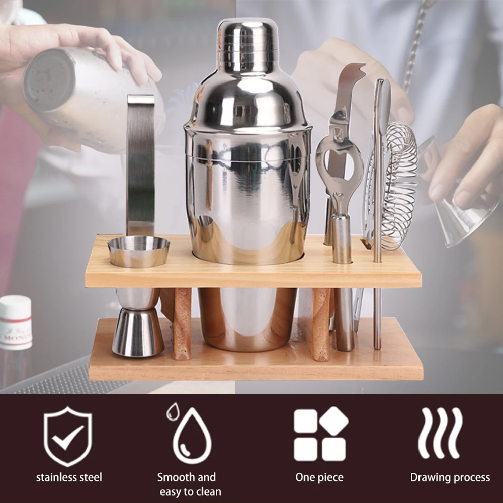 

1pc/6pcs/8pcs/12pcs Stainless Bar Shaker Set Cocktail Shaker Bar Set Mixer with Wooden Rack Cocktail Shaker Bartending Kit
