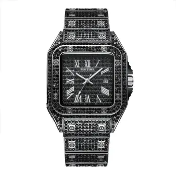 

Bling Hip Hop Men Luxury Watch 45mm Diamond Full Iced Out Strap Watches Santo Stainless Steel Quartz Movement Male Wristwatches