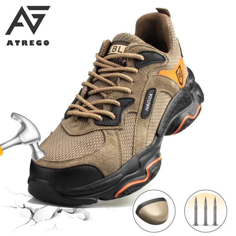 AtreGo Mens Leather Safety Shoes Steel 