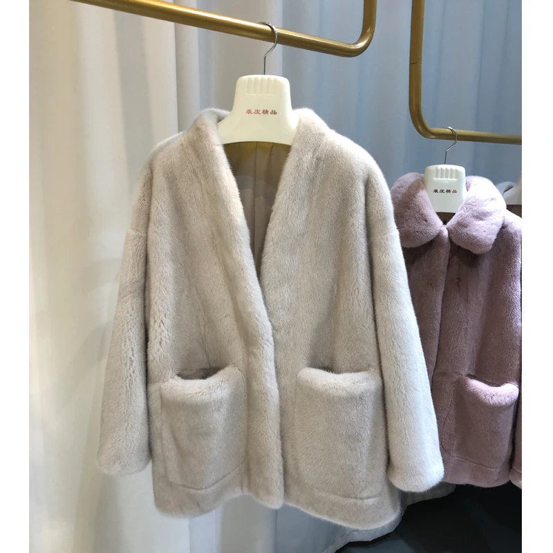 Новые бархатные норка, норковый мех пальто 1009 - Цвет: Pearl Beige