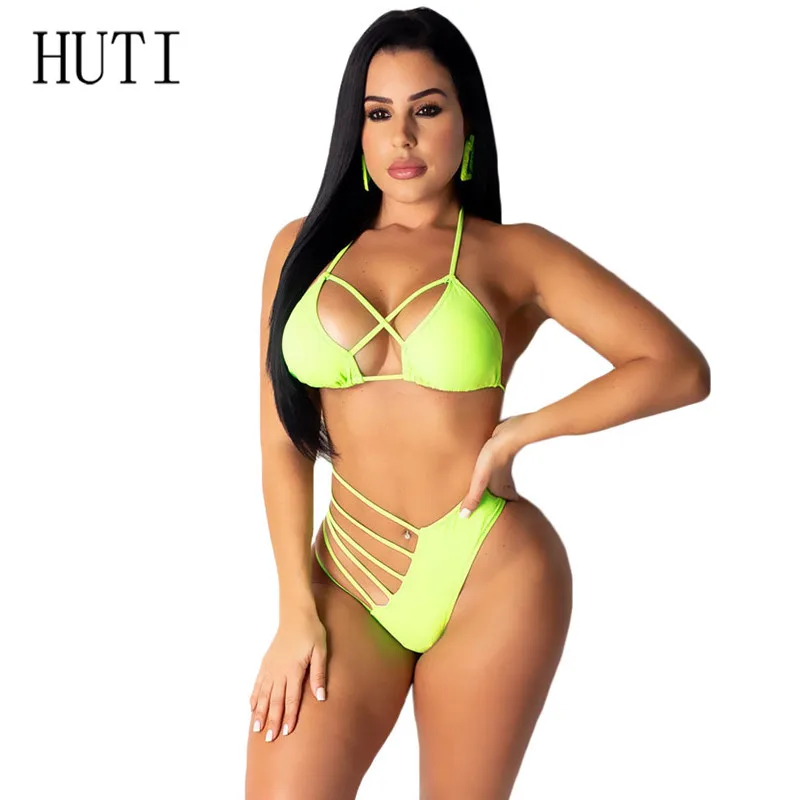 

HUTI Fashion Women Openwork Fluorescent Swimsuit Two-piece Bodysuit Sexy Summer Backless Bodycon Jumpsuit Casual Beach Playsuit