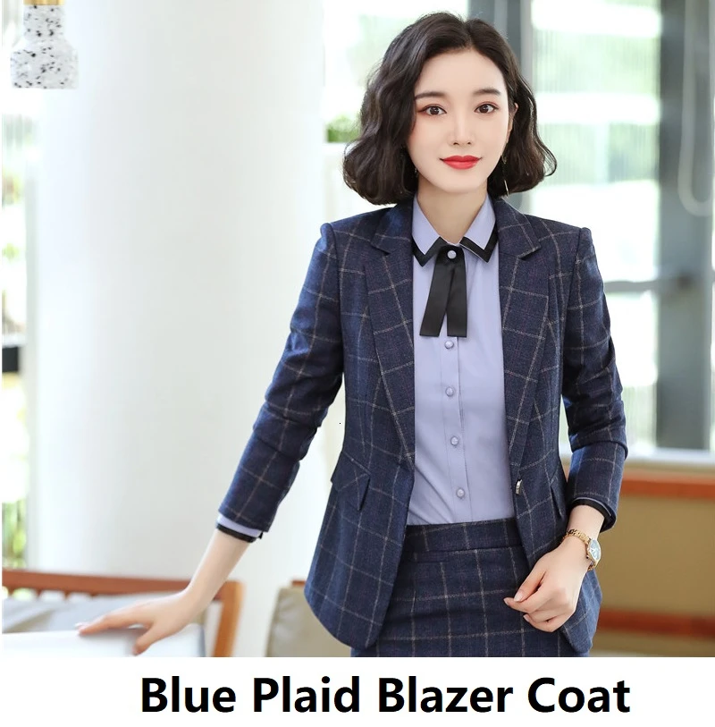 Blue Blazer Coat Высокое качество ткань весна осень для женщин Формальные Деловые костюмы OL стили Профессиональный брючный костюм дамы Офис Рабочая одежда блейзеры - Цвет: Blue Blazer Coat