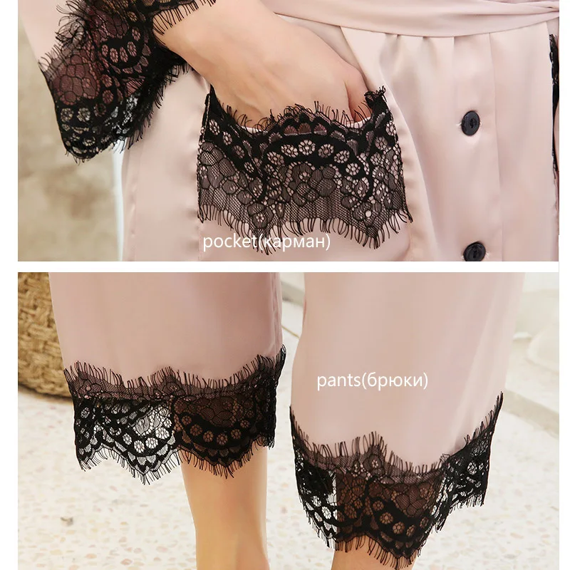elegant 3 pieces pajamas set for women sexy lace satin silk robe pajamas female sleepwear casual home clothes loungewear