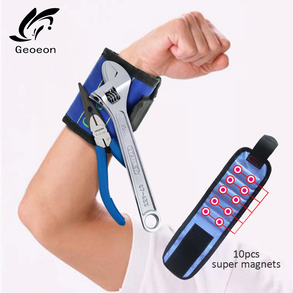Geoeon полиэфирный магнитный браслет 10 шт. сильные магниты Портативная сумка электрик сумка для инструментов шурупы держатель для дрели ремонтный инструмент ремень