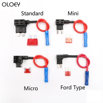 

12V Fuse Holder Add-a-circuit TAP Adapter Micro Mini Standard Ford ATM APM Blade Auto Fuse with 10A Blade Car Fuse with holder