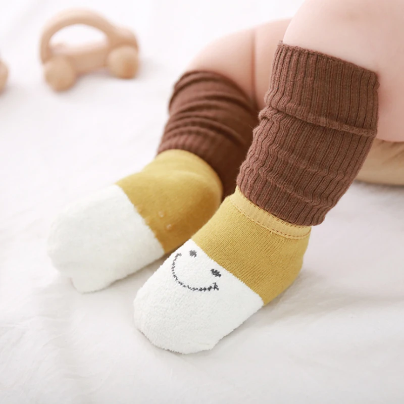 Детские носки для девочек детские носки-башмачки детские махровые утепленные нескользящие носки-тапочки для малышей мягкие носки для малышей носки со смайликом