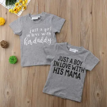 

Cotton Toddler Kids Baby Girls Boys Unisex Letter Gray Tops T-shirt Blouse Tee Gray Clothes Summer New Fashion