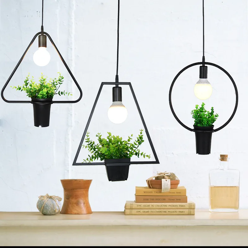 

Plant Flowerpot Chandelier Single-head Creative Cool Bar Restaurant Clothing Store Balcony Pastoral Style Iron Art Hanging Line