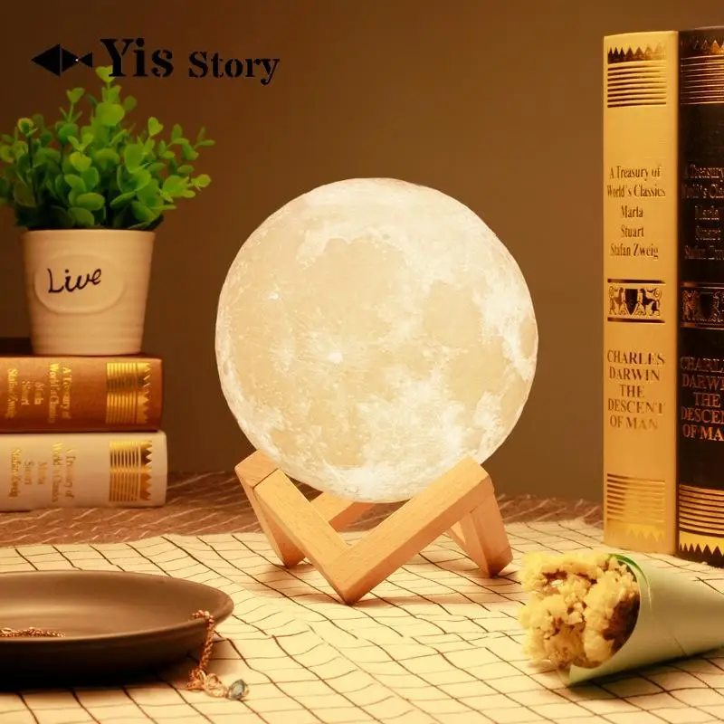 

3D Print LED Lava Rechargeable Moon Lamp Touch Control Dimming Kid Study Bedroom USB Night Light Home Decoration Creative Gift