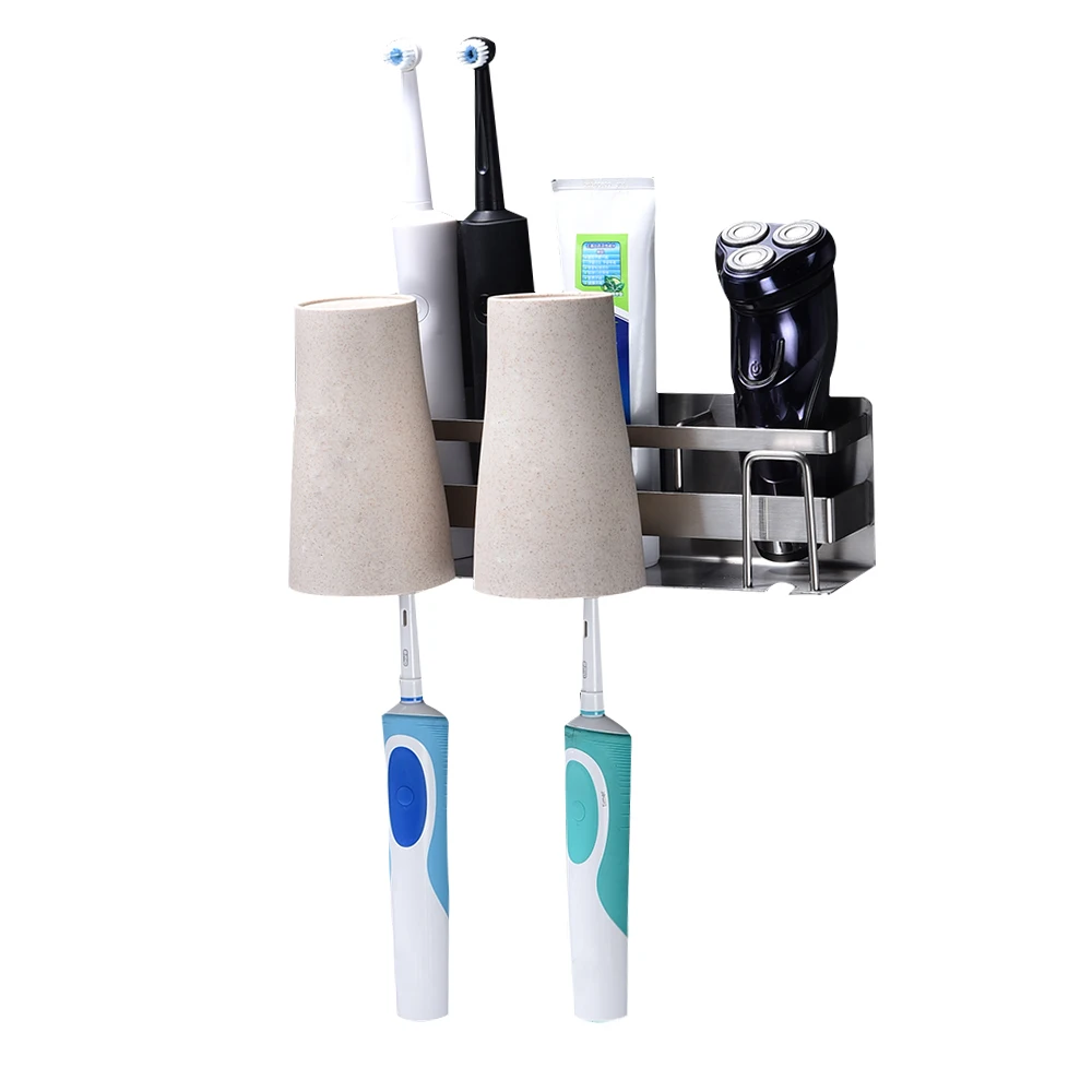 Stainless Steel Toothbrush Holder Multi-function Toothpaste Cup Holder Wall Mount 3 Toothbrush Holder Bathroom Accessories Set