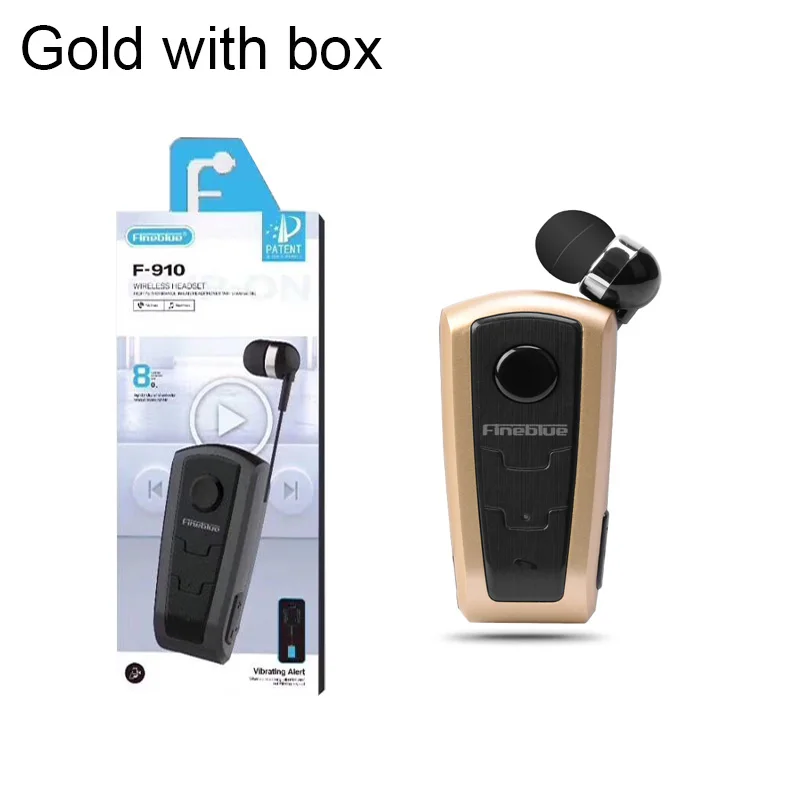 Настоящие Fineblue F910 Беспроводная bluetooth-гарнитура в ухо Вибрационный оповещение о ношении клип наушник Hands-Free для смартфонов - Цвет: Gold with box