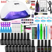 Набор ногтей для маникюра 18/10 шт набор гель-лаков для ногтей комплект 84/54/24 Вт светодиодные лампы комплект Электрический Фрезер для ногтей, фрезер для ногтей комплект набор для наращивания ногтей маникюрный набор