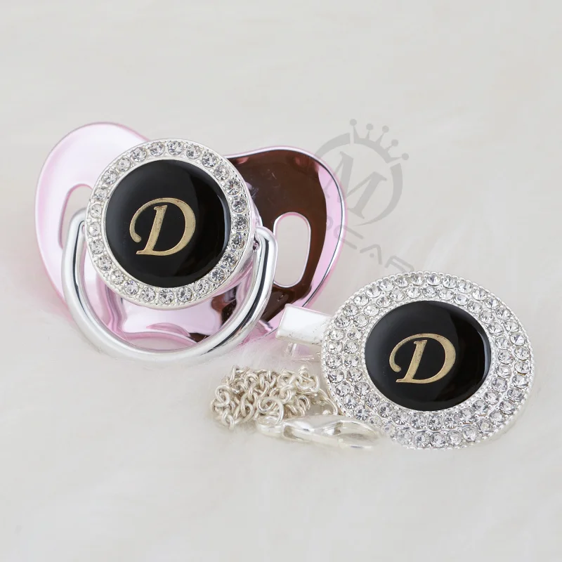 MIYOCAR уникальное имя инициалы черная буква D прекрасный bling соска и соска клип набор BPA бесплатно пустышка bling уникальный дизайн LD-B - Цвет: LD-11-B   6-18M