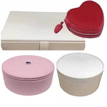 

Jewelry Box Red Leather Heart Round Packaging Box Jewelry Display Bracelet Earrings Gift Velvet Box Compatible With Diy Jewelry