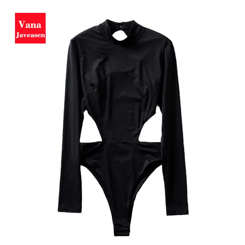 Vana Javeasen Smiple Slim Women Bandage Bodysuit Backless T-shirt Tops Solid Color Long Sleeves Sexy Bodysuits Skinny Palysuits