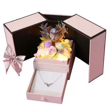 

Eternal Flower Gift Box Forest Fawn Creative Simulation Floaral Art Carnation Soap Flower LED Night Light Hardcover Gift Box