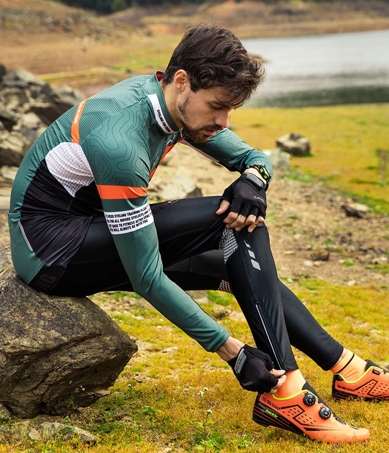 Santic, согревающий, велосипедный комбинезон, гелевая подкладка, MTB, горный велосипед, Биб, колготки, для улицы, Спортивное нижнее белье, Осень-зима, велосипедные брюки