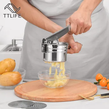 

TTLIFE 3 In 1 Stainless Steel Potato Manual Masher Garlic Press Mashed Potato Press Juicer Kitchen Tools Potato Slicer
