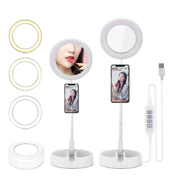 

Mirror With Led Light For Makeup Vanity Mirror With Lights Ring Lights Foldable Selfie Stand Live Beauty Light For Women Girl