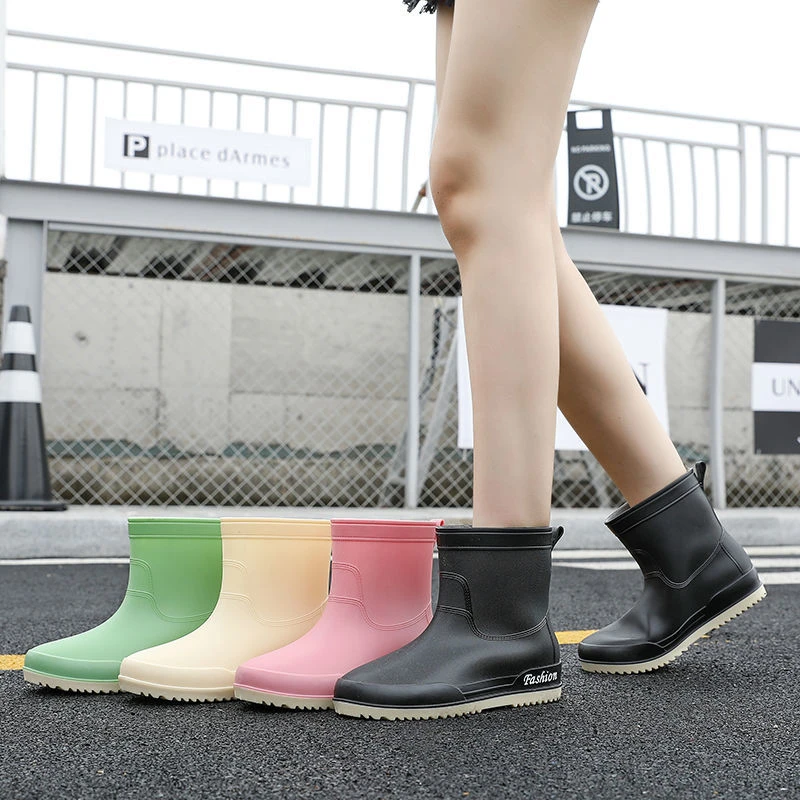 Botas de lluvia de goma para cocina, zapatos de agua con punta redonda, antideslizantes, verde, rosa, BEIGE, 2021|Botas hasta el tobillo| - AliExpress