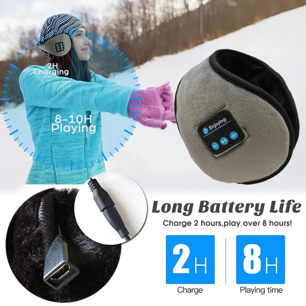 Protetores de Orelha Protetor de Ouvido para Inverno Dobrável com Protetor de Ouvido Bluetooth Esqui Caminhada Corrida Música Embutido 5.0 - Image 4