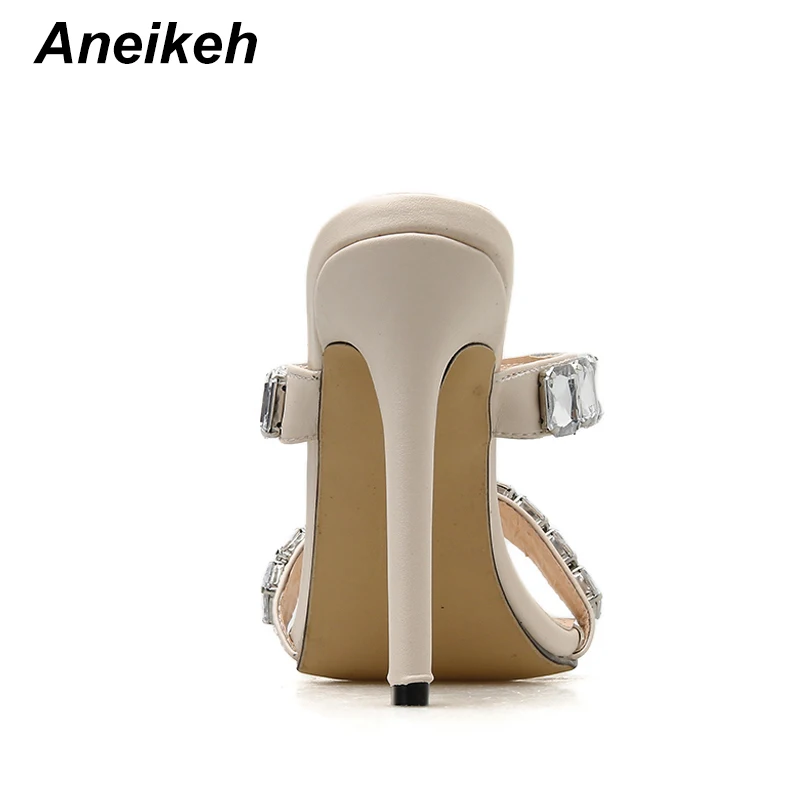 Aneikeh; коллекция года; модная обувь со стразами; женские Босоножки на каблуке; босоножки на высоком тонком каблуке с открытым носком; женские туфли-лодочки с ремешком на пятке в римском стиле