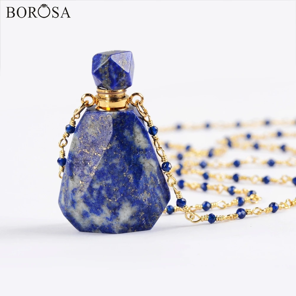 BOROSA 2 шт. 26 дюймов флакон духов натуральный мульти-вид камень белый кварц Амазонит аметисты разъем ожерелье ювелирные изделия HD0091 - Окраска металла: Lapis