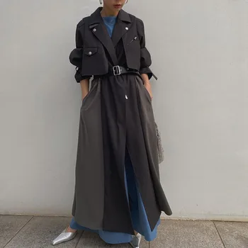 

2020 Autumn Spring Women's Coat Elegant Office Korean Windbreaker Female Ladies Patchwork Loose Long Chic Trench Coats Belt