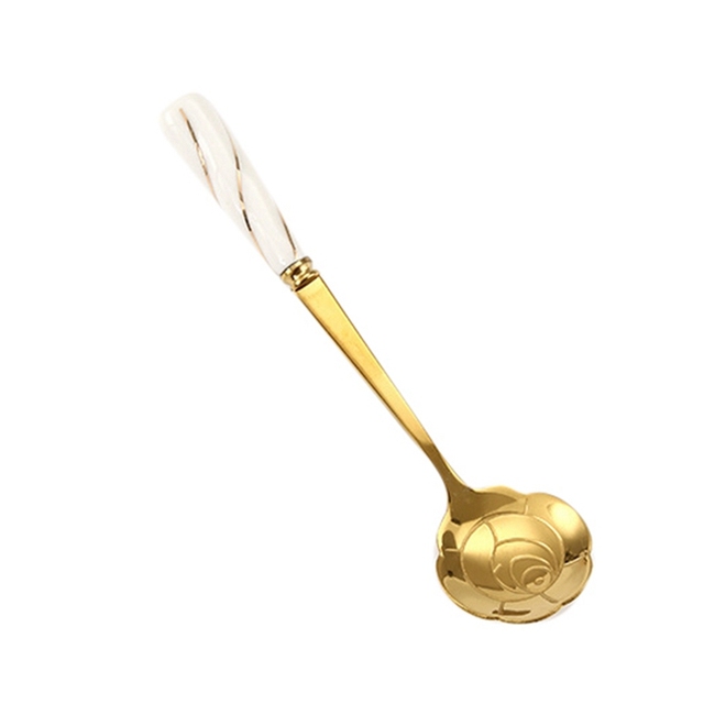 Plated Coffee Spoons Stainless Steel Teaspoons With Ceramic Handle Stirring Spoon For Dessert Cake Ice Cream Tableware