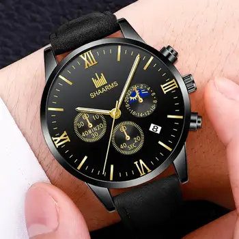 

2019 New Fashion Mens Quartz Watches Faux Leather Strap Casual Calendar Watch Gift For Men Clock Relojes Masculino Dropshipping