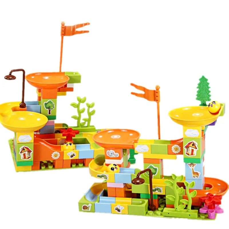 

86PCS Duplo Building Blocks Race Run Ball Track DIY Funnel Slide Bricks Legoined Duplo Educational Toys for Children Baseplate