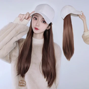 

TALANG Long Straight Hat Wig 4 color Available Wigs And Peaked capHat Naturally Connect Synthetic Hair For Women