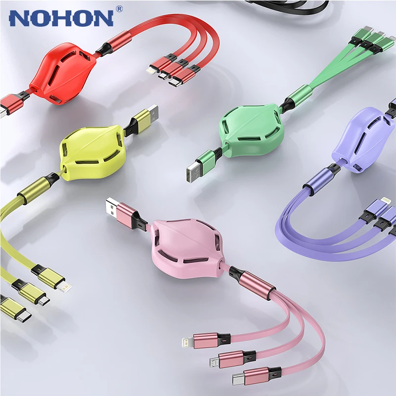 3 in 1 Retractable USB Micro Type C Cable for iPhone 13 12 Pro X XR 7 8