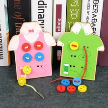 Jouets en bois faits à la main, cordon de serrage, jouets en bois, éducation de la petite enfance, fils à coudre, jeu, Coordination œil main, boîte à jouets
