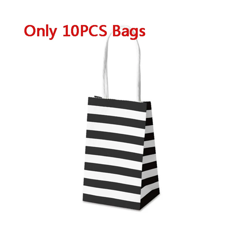 10 pcs black 10 шт. бумажный подарочный пакет в полоску, упаковка для конфет, печенья, подарок, подарочная упаковка, крафт-бумага, Бонбоньерки для свадебной вечеринки, сумки для сладостей - Цвет: 10 pcs black