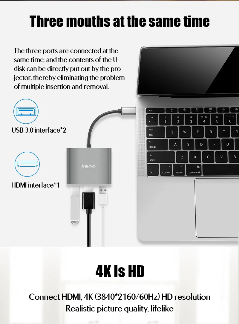 Llano USB C концентратор к HDMI адаптер для Macbook Pro/Air Thunderbolt 3 концентратор USB Type C к HDMI 4K USB 3,0 порт USB-C питания