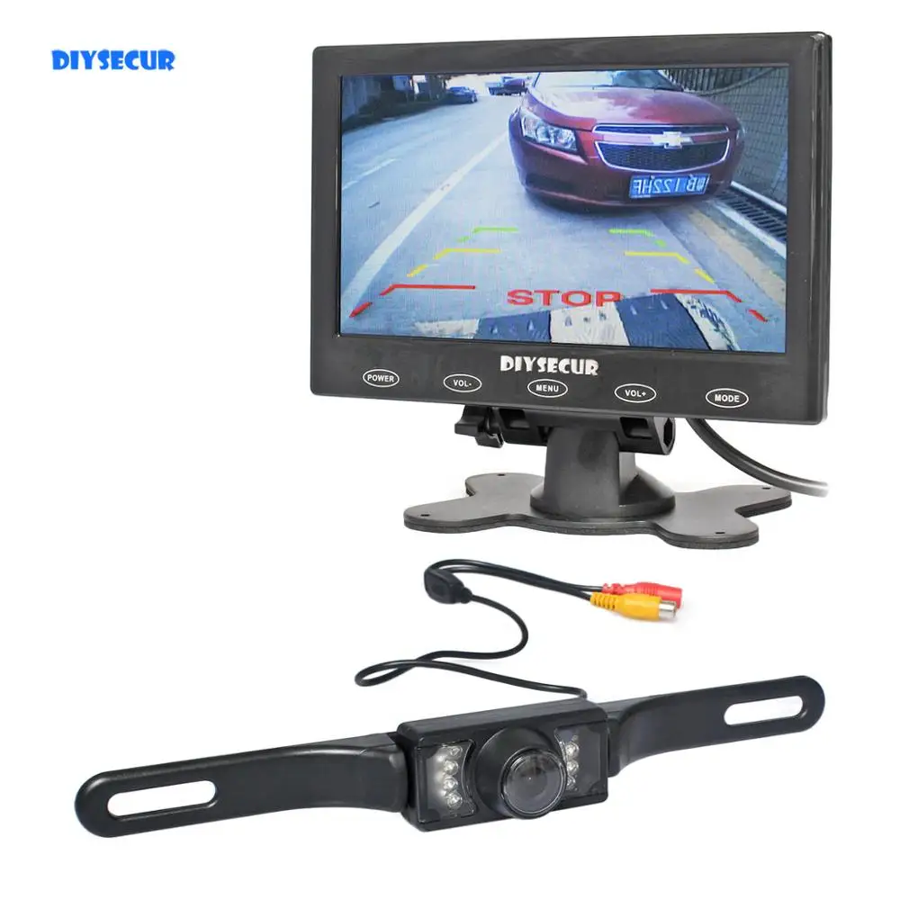 DIYSECUR DC 12V " сенсорная кнопка ультратонкий экран автомобильный монитор+ ИК ночного видения камера заднего вида+ видео кабель 5 м