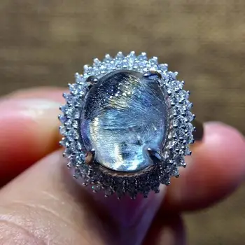 

Natural Brookite Platinum Silver Rutilated Quartz Adjustable Ring 10.9×9.5mm AAAAA Engagement New Gift 925 Sterling Silver Ring