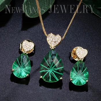 

Newranos Natural Crystal Jewelry Set Green Color Water Drop Pendant Necklace Earrings Set for Women Jewelry SFX0011214
