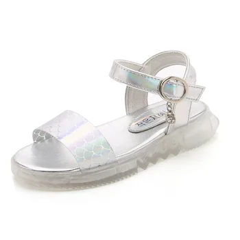 

Girls Sandals Fashion Summer Princess Rubber Soft Bottom Middle And Large Children Crystal Mixed Color Hook & Loop Beach Shoes