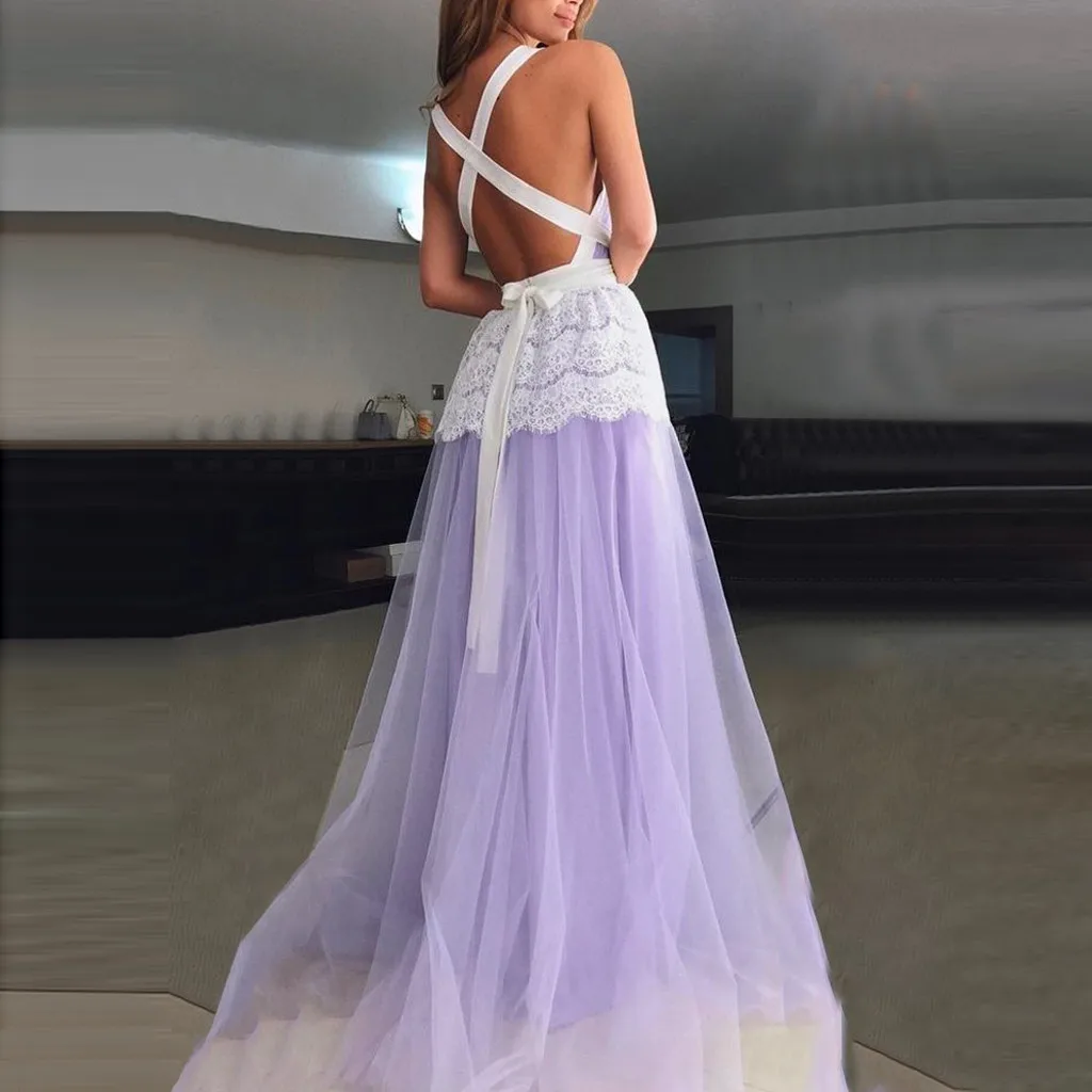 sukienki ropa mujer vestidos платье женское лоскутное кружевное драпированное платье с глубоким вырезом на спине длинного размера плюс женское платье